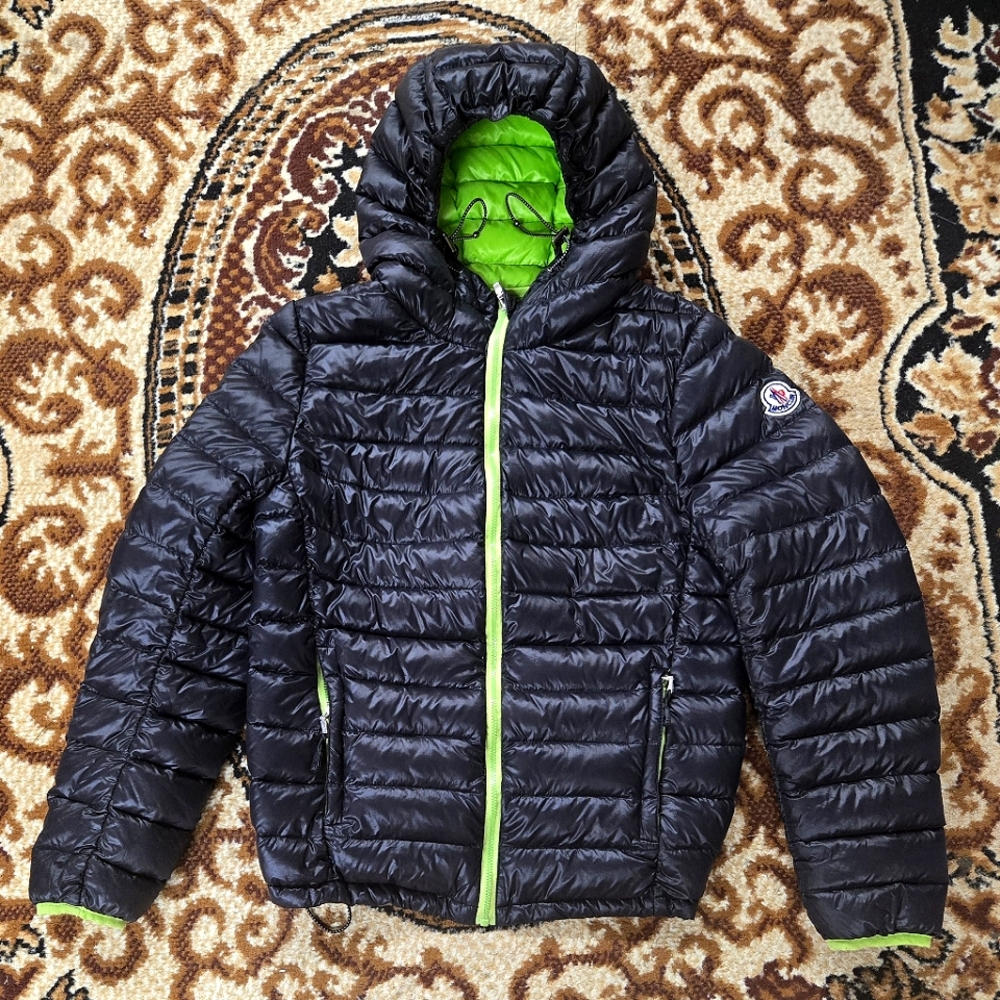 Moncler Puffy Jacket Coat Winter Fall Black Green Zip Up Pockets Hooded